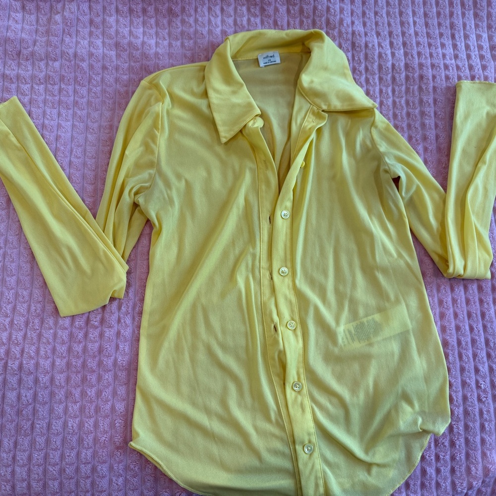 Aritzia Yellow Button Down Shirt with Long Sleeves